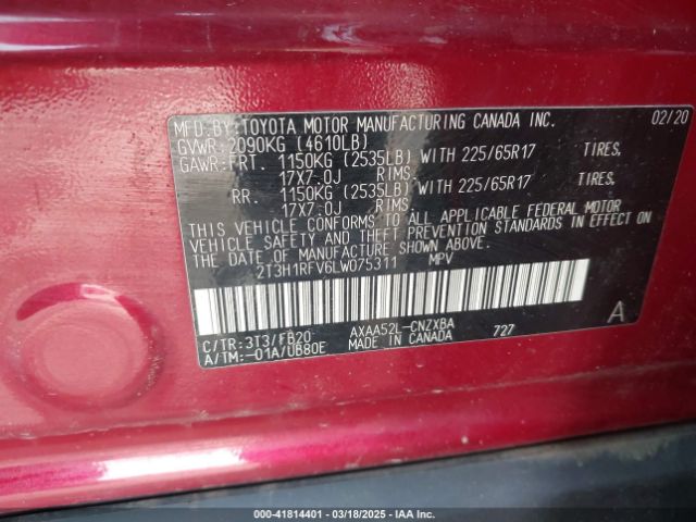 2T3H1RFV6LW075311 Toyota RAV4 LE