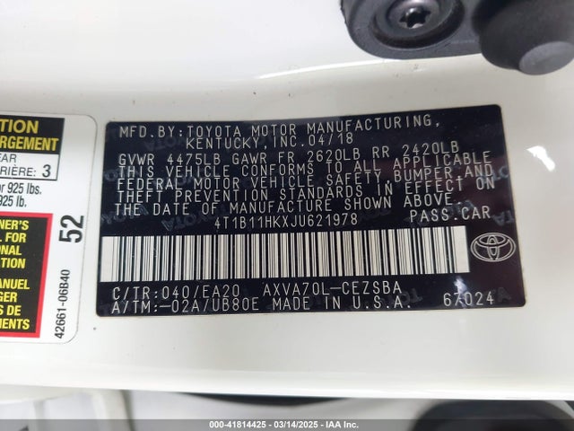 4T1B11HKXJU621978 Toyota CAMRY SE