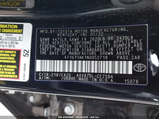 4T1G11AK1NU052718 Toyota CAMRY SE