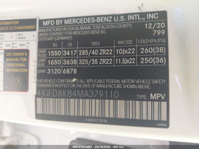 4JGFD8KB4MA379110 Mercedes-Benz Amg Gle 63 Coupe S 4matic