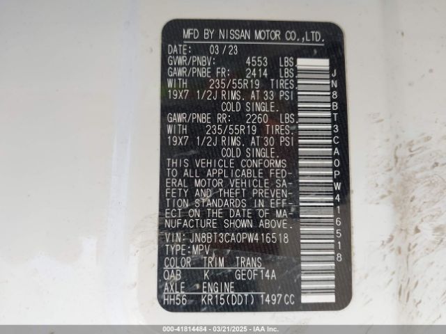 JN8BT3CA0PW416518 Nissan Rogue Sl Fwd