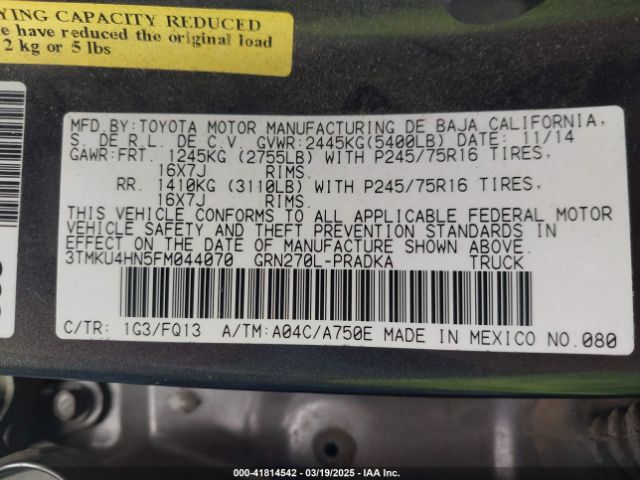 3TMKU4HN5FM044070 Toyota Tacoma Prerunner V6