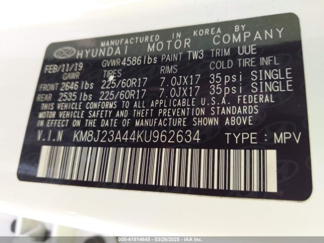 KM8J23A44KU962634 Hyundai TUCSON SE