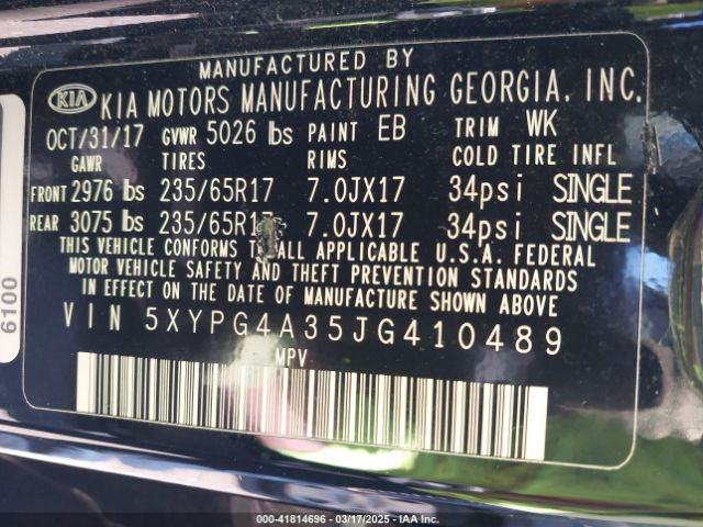 5XYPG4A35JG410489 KIA Sorento 2.4l L