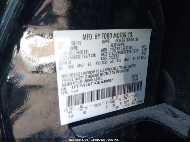1FT7W2BT1GEA49687 Ford F-250 Lariat