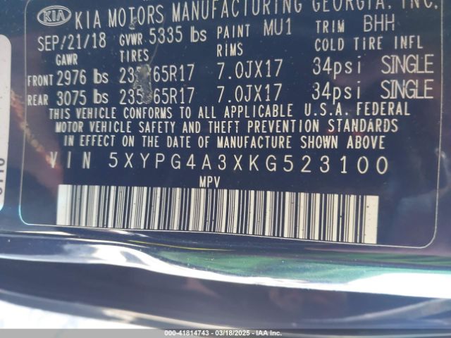 5XYPG4A3XKG523100 KIA Sorento 2.4l Lx