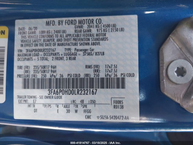 3FA6P0HD0LR232167 Ford FUSION SE