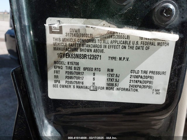 2003 CADILLAC ESCALADE 1GYEK63N83R123971 Photo 8