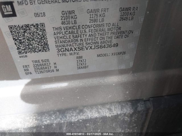 3GNAXSEVXJS643649 Chevrolet EQUINOX LT