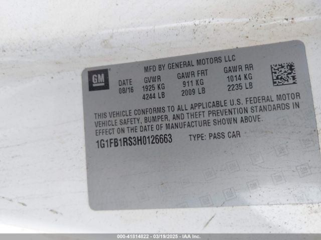 1G1FB1RS3H0126663 Chevrolet Camaro 1lt