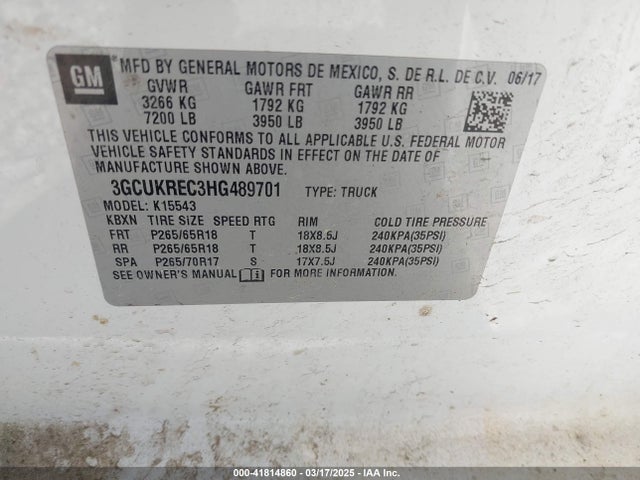 3GCUKREC3HG489701 Chevrolet Silverado 1500 2lt