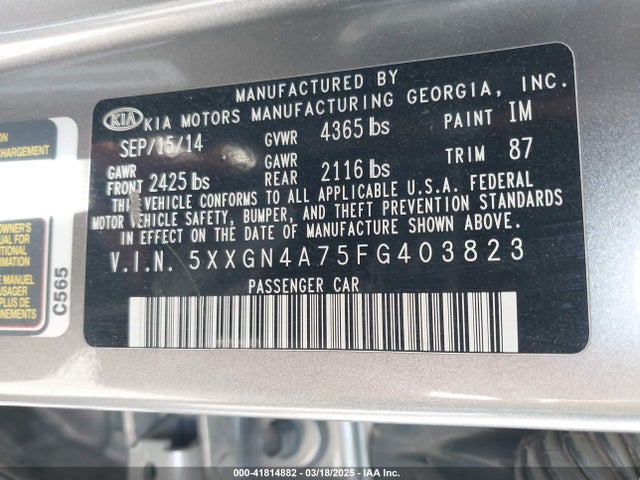 5XXGN4A75FG403823 KIA OPTIMA EX
