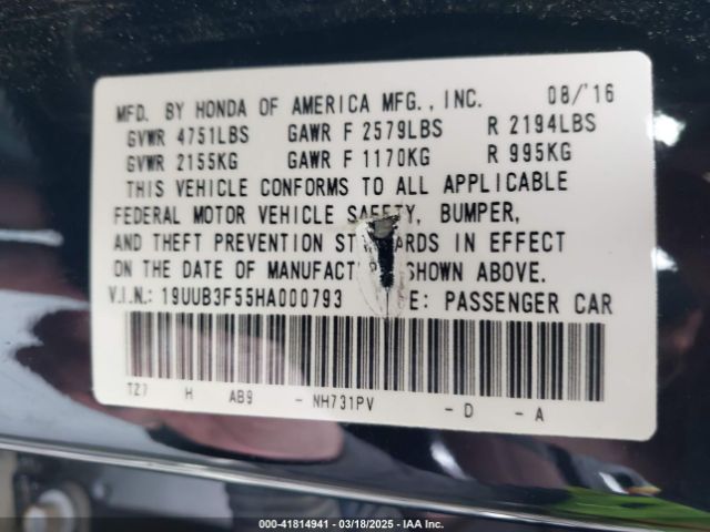 19UUB3F55HA000793 Acura Tlx Technology Package