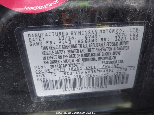 Nissan SENTRA SV 2019 3N1AB7AP7KY247160 Image 9