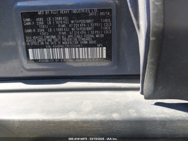 Subaru Outback 2.5i Limited 2014 4S4BRBLCXE3320461 Image 9