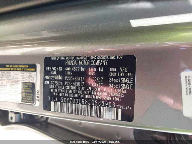 5XYZU3LB8JG563903 Hyundai Santa Fe Sport 2.4l