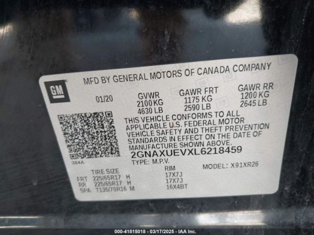 2020 CHEVROLET EQUINOX 2GNAXUEVXL6218459 Photo 8