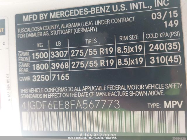 4JGDF6EE8FA567773 Mercedes-Benz Gl 450 4matic