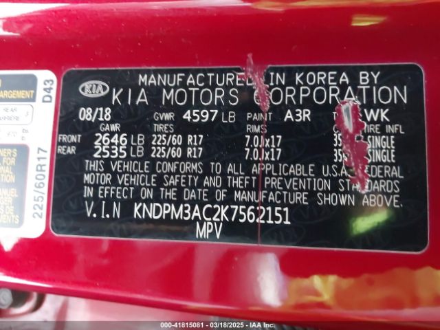 KNDPM3AC2K7562151 KIA Sportage Lx