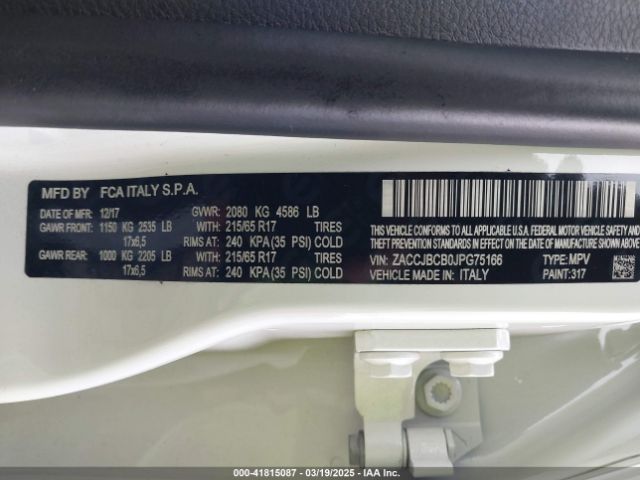 ZACCJBCB0JPG75166 Jeep Renegade Trailhawk 4x4