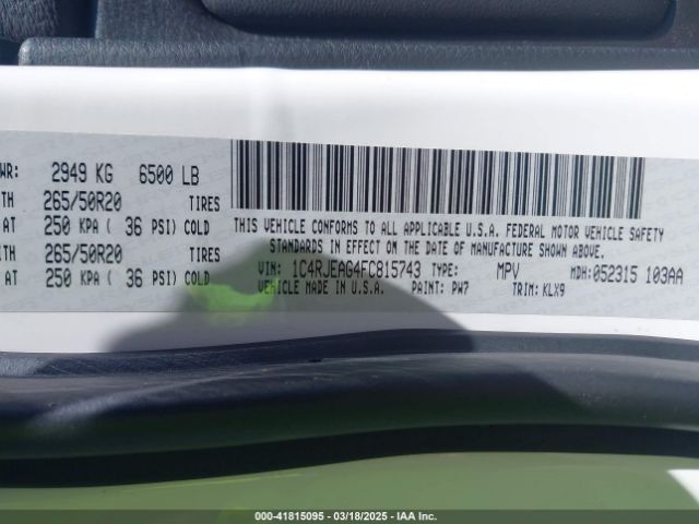 1C4RJEAG4FC815743 Jeep Grand Cherokee Altitude