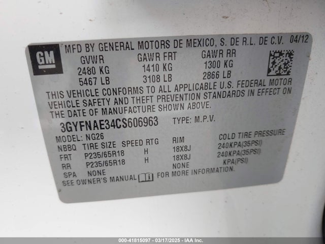 2012 CADILLAC SRX 3GYFNAE34CS606963 Photo 8