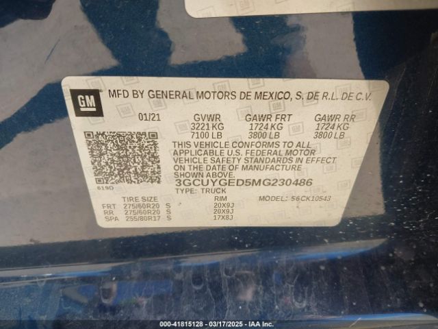 3GCUYGED5MG230486 Chevrolet Silverado 1500 4wd  Short Bed Ltz