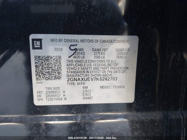 2GNAXUEV7K6242703 Chevrolet EQUINOX LT