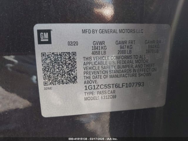 1G1ZC5ST6LF107793 Chevrolet Malibu Fwd 1fl
