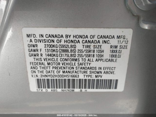 2013 ACURA MDX 2HNYD2H30DH516663 Photo 8