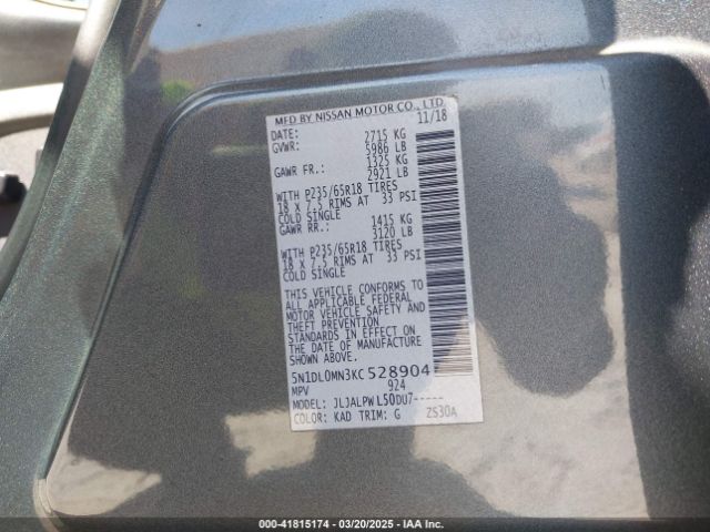 5N1DL0MN3KC528904 Infiniti QX60 PURE