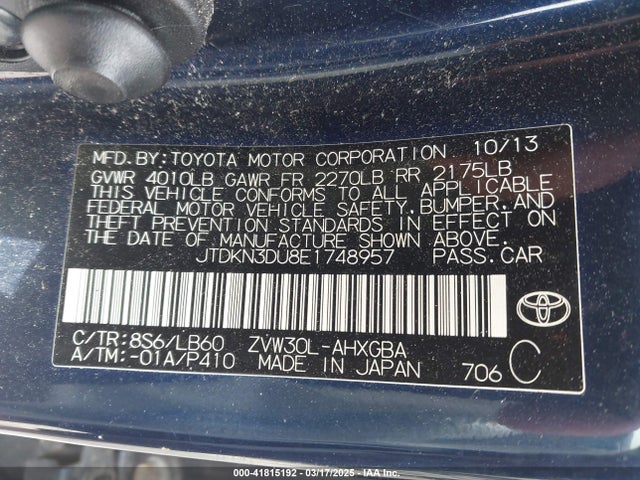 JTDKN3DU8E1748957 Toyota Prius Five