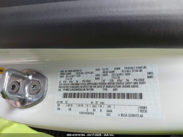 1FMCU0GN0SUA19156 Ford Escape Active