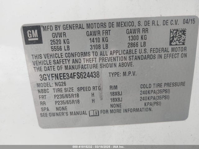 2015 CADILLAC SRX 3GYFNEE34FS624438 Photo 8