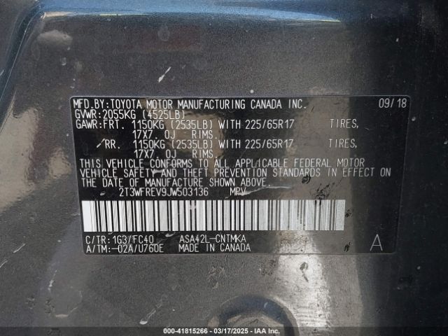 2T3WFREV9JW503136 Toyota Rav4 Xle