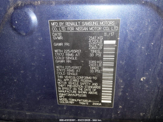 KNMAT2MV6JP521181 Nissan ROGUE S