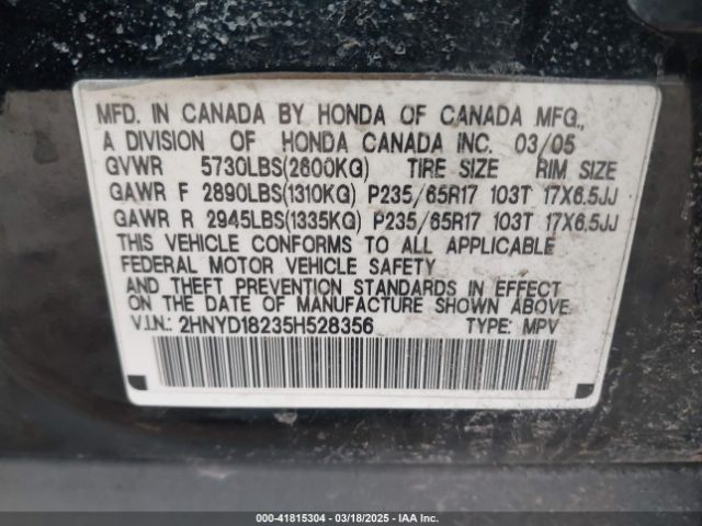2005 ACURA MDX 2HNYD18235H528356 Photo 8
