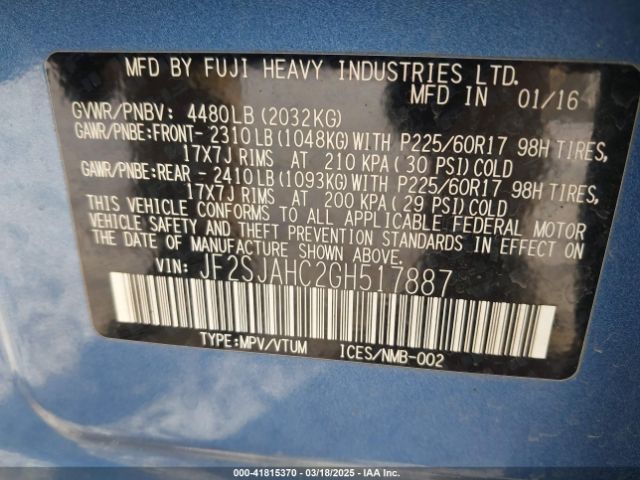 JF2SJAHC2GH517887 Subaru Forester 2.5i Limited