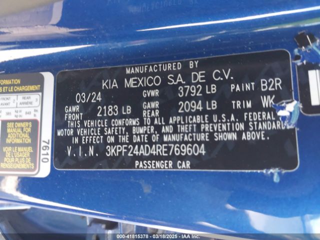 3KPF24AD4RE769604 KIA Forte Lxs