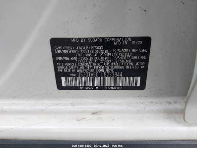 JF2GTAEC1L8233844 Subaru Crosstrek Premium