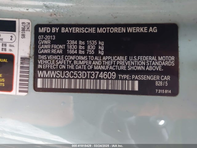 2013 MINI HARDTOP WMWSU3C53DT374609 Photo 8