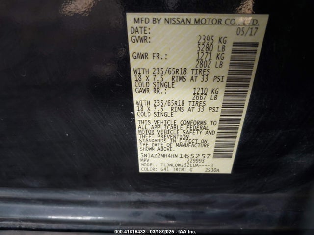 5N1AZ2MH4HN165257 Nissan MURANO SV