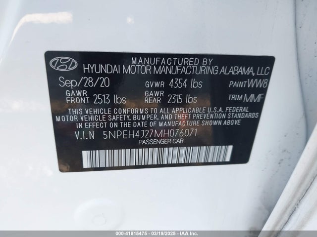 5NPEH4J27MH076071 Hyundai Sonata Limited
