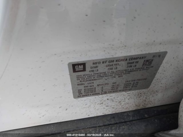 KL4CJASB3KB841777 Buick Encore Fwd Preferred