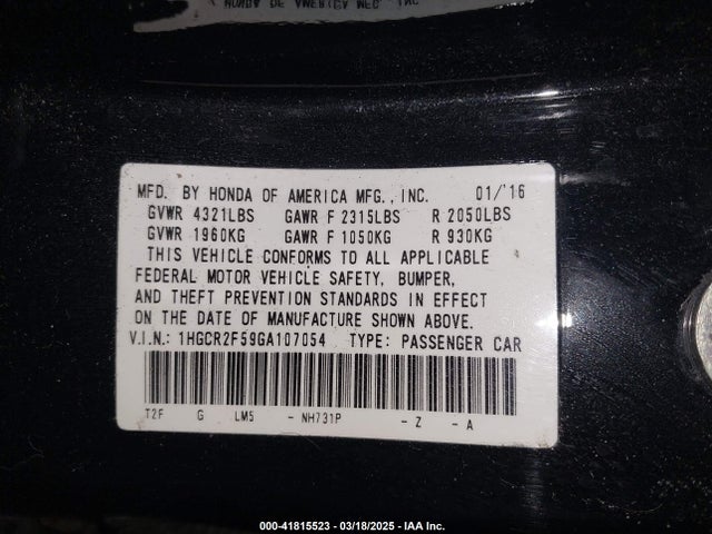 1HGCR2F59GA107054 Honda Accord Sport