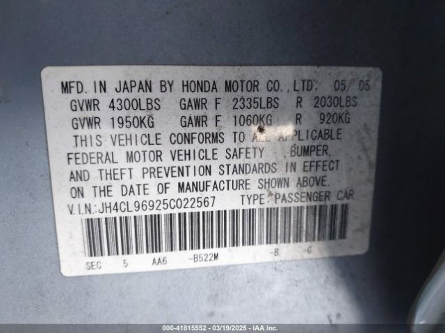 2005 ACURA TSX JH4CL96925C022567 Photo 8
