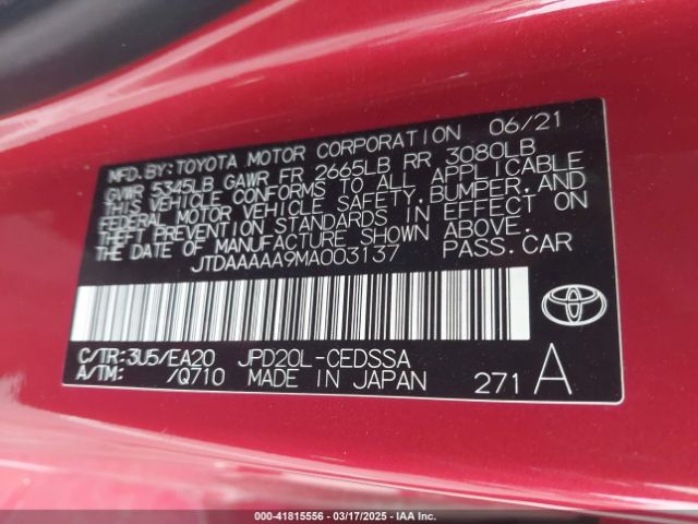 JTDAAAAA9MA003137 Toyota Mirai Xle
