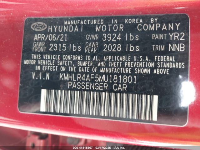 KMHLR4AF5MU181801 Hyundai Elantra N Line