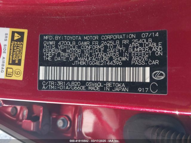 JTHBK1GG4E2144396 Lexus ES 350