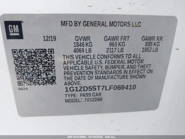 1G1ZD5ST7LF069410 Chevrolet Malibu Fwd Lt